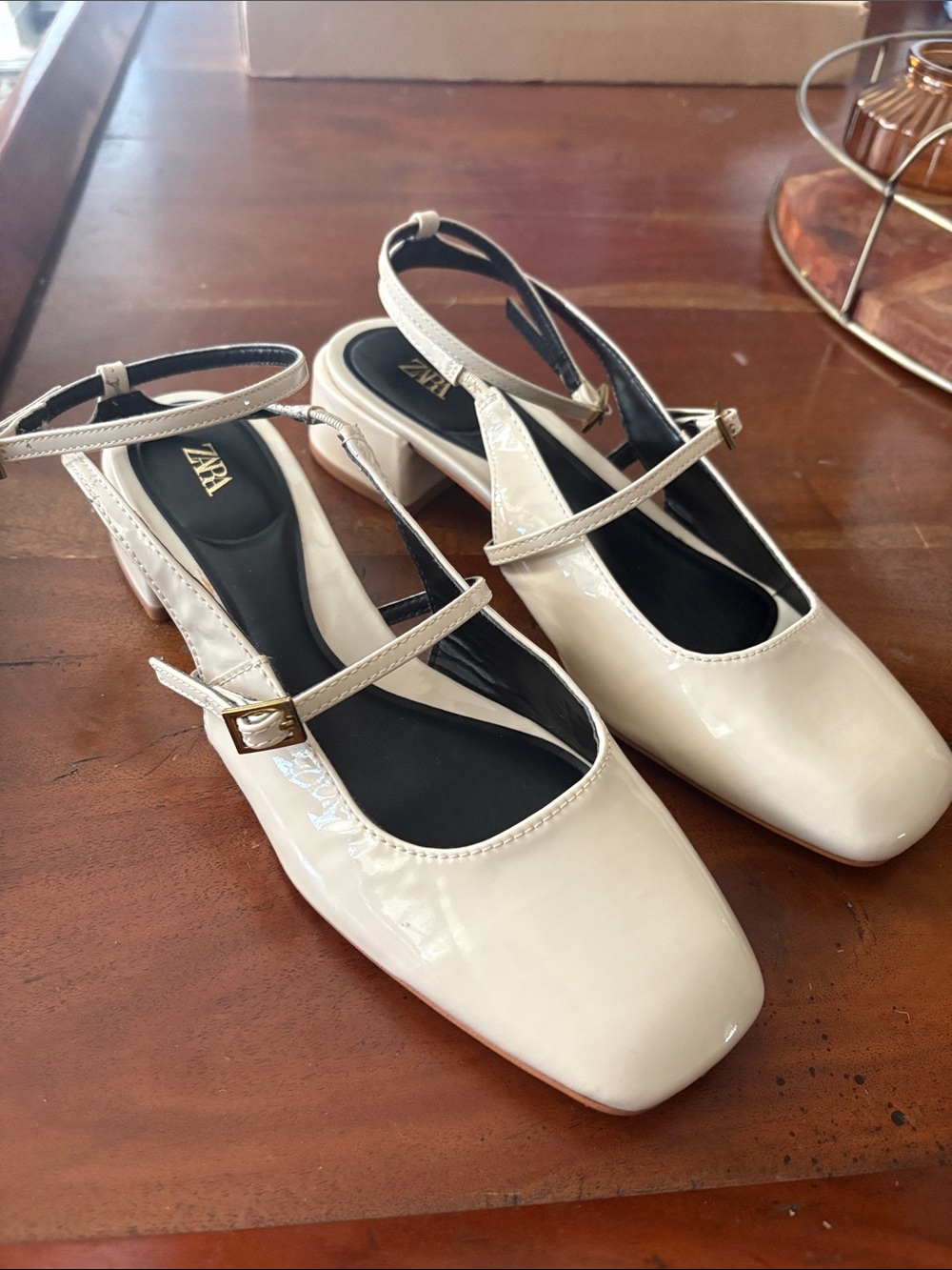 ZARA Patent Cream Mary Jane Slingback Pumps